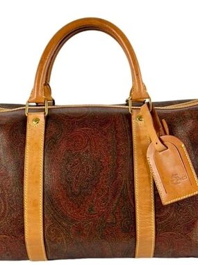 Etro Brown Paisley Duffel with Tan Leather Trim LOC&KEY INCL